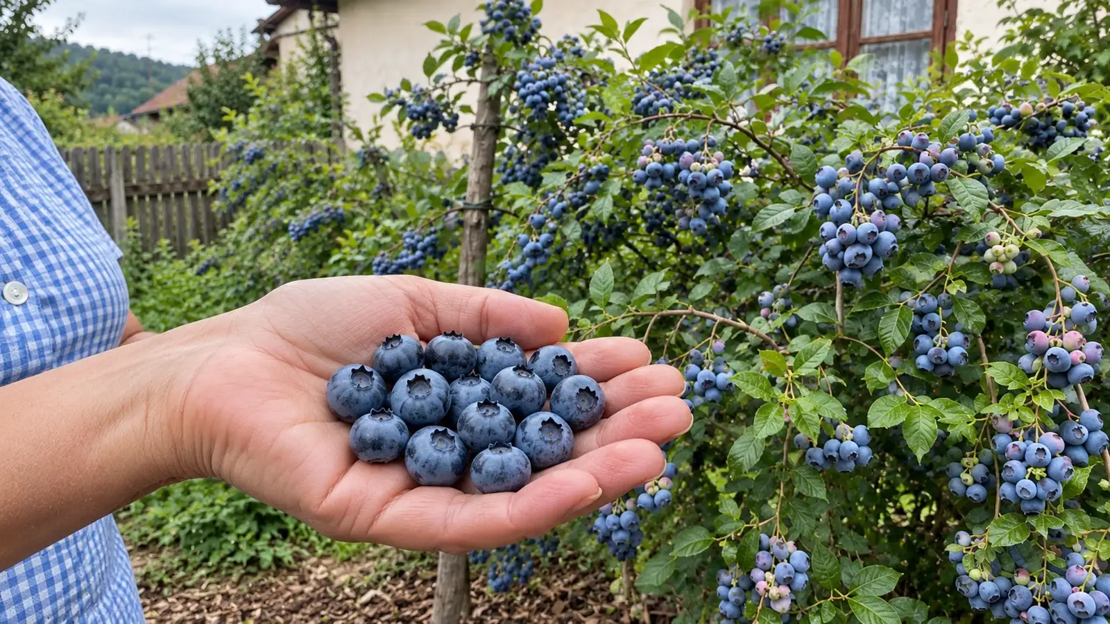 Великі ягоди лохини на долоні